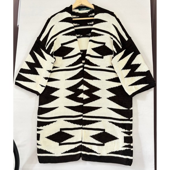 Lauren Ralph Lauren Sweaters - Lauren Ralph Lauren Southwestern Geometric Intarsia Knit Open Cardigan Black XS